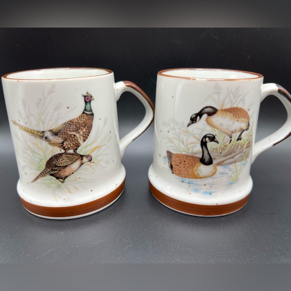 Vintage OTAGIRI Coffee Mugs Birds Tea Cup Duck Pheasant Retro Japan
